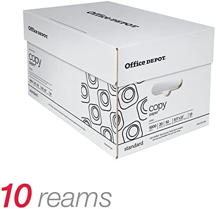 Office Depot White Copy Paper, 8 1/2in. x 11in., 20 Lb, 500 Sheets Per Ream, Case Of 10 Reams, 40402786