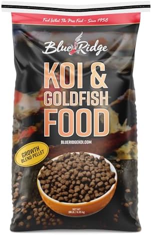 Blue Ridge Koi Fish Food 2lb - Koi Food 3/16” Large and Mini Blend Growth Formula, Goldfish Food, Premium Fish Food for Ponds, Ponds Fish Food, Floating Pond Pellets