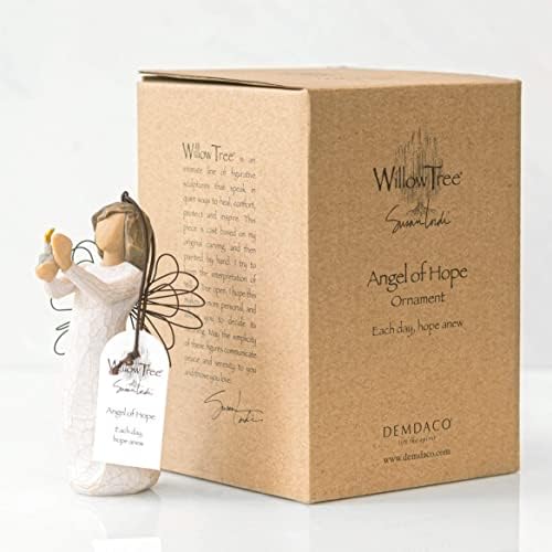 Willow Tree Angel of Hope, Sculpted Hand-Painted Hanging Ornament | Angel Holding a Gold-Flamed Candle, Cream Dress and Wire Wings, Gift of Hope
