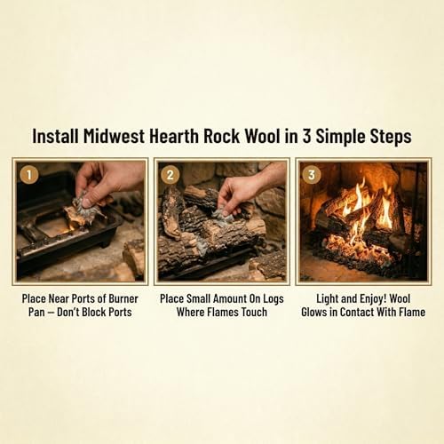 Midwest Hearth Rock Wool for Gas Logs – 6 oz | Glowing Embers Effect for Gas Fireplace and Gas Log Sets | Vented and Unvented Compatible | Made in