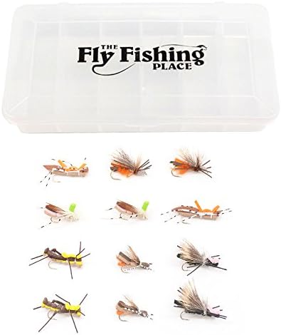 The Fly Fishing Place Foam Hopper Fly Fishing Flies Assortment, 12 Flies | Grasshopper Dropper Hoppers Patterns, 2 Each of 6 Patterns, Fly Box