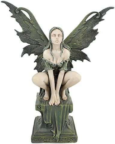 Design Toscano Celtic Fairy's Perilous Perch Outdoor Garden Statue, Large, 19 Inch, Polyresin, Two Tone Stone