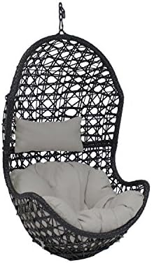Sunnydaze Cordelia Egg Chair with Cushions -Resin Wicker Hanging Chair with 265-Pound Weight Capacity - Hanging Swing Includes Gray Polyester
