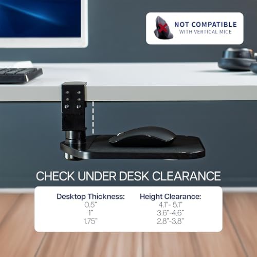 VIVO Black Clamp-on Mouse Pad Holder Platform, MOUNT-MS01A | Adjustable Under Desk 360° Rotating Tray Rest Extension Attachment