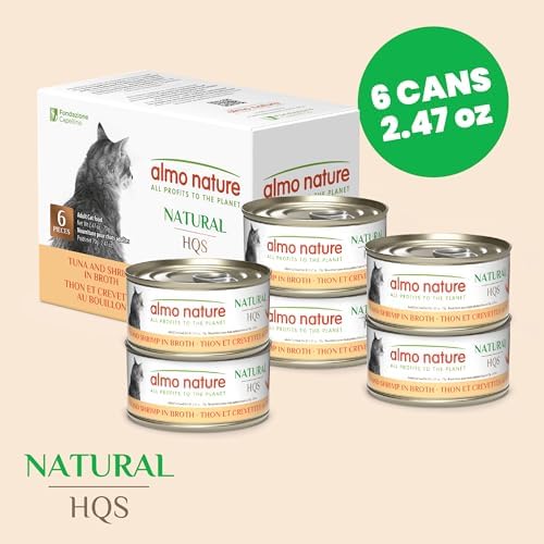 almo nature HQS Natural Wet Cat Food Tuna and Shrimp, Grain Free, Additive Free - 2.47oz - Pack of 6