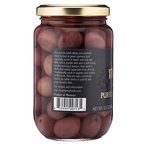 Mina Purple Beldi Olives, 12.5 oz (Pack of 6) - Moroccan Olives, Premium Handpicked and Naturally Cured Olives, Non GMO, Gluten Free, Low Carb, Vegan