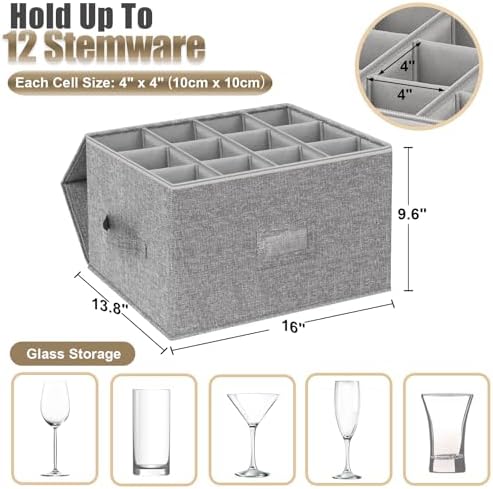 4PCS China Storage Containers, Hard Shell Dish Storage Containers w/ Felt Dividers, Quilted Plate Storage Cases for 12 Place Setting Charger Plates Dinnerware, Stackable Moving Boxes for Dishes