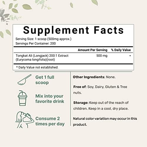 Micro Ingredients Tongkat Ali 200:1 Extract Powder for Men (100g) | Eurycoma longifolia (Longjack) Root | Concentrated Herbal Supplement | Non-GMO