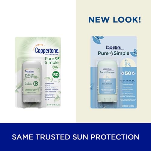 Coppertone Pure & Simple Mineral Face Sunscreen Stick, SPF 50, 0.49 oz