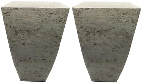 The HC Companies Tahoe Tall Square Planter - Weather-Resistant Indoor & Outdoor Plant Pot - Premium Decorative Planter Made from Crushed Stone Resin (23”H, White Birch, Pack of 1)