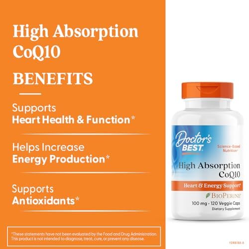 Doctor's Best High Absorption CoQ10 with BioPerine Supplement - Coenzyme Q10 Caps for Heart Health & Antioxidant Support, CoQ10 100mg for Women & Men, Non GMO, Naturally Fermented - 120 Veg Capsules