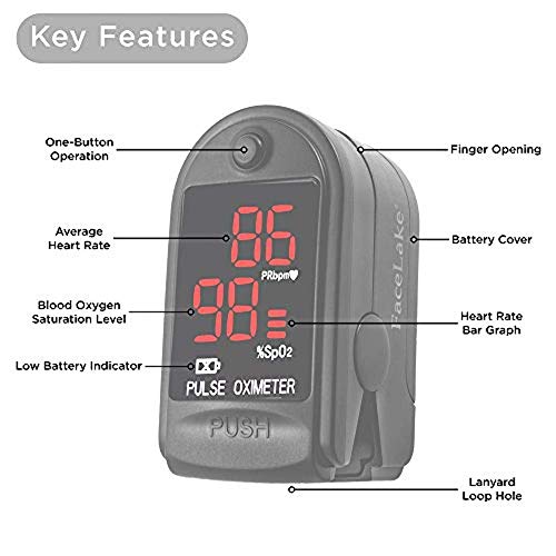 ® FL400 Pulse Oximeter with Carrying Case, Batteries, Neck/Wrist Cord - Black