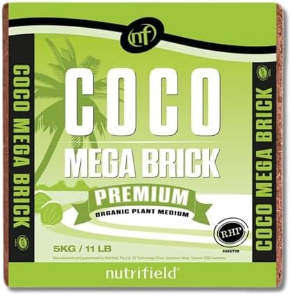 Coco Mega Brick 5kg | Compressed Coconut Coir Block Expands to 55L | Premium Quality Hydroponic Growing Medium, Pre-Buffered