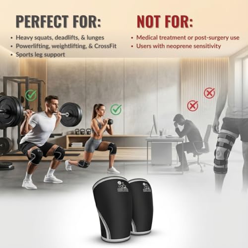 Neoprene Knee Sleeves for Weightlifting, Men, & Women, L | Knee sleeves for Weightlifting and Powerlifting – 7mm Neoprene Compression for Squats and Strength Training