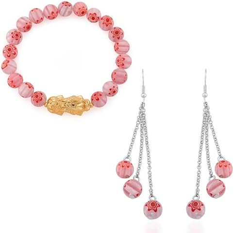 Pink Color Murano Style Beaded Stretch Bracelet Charm Earrings Steel | Birthday, Gifts