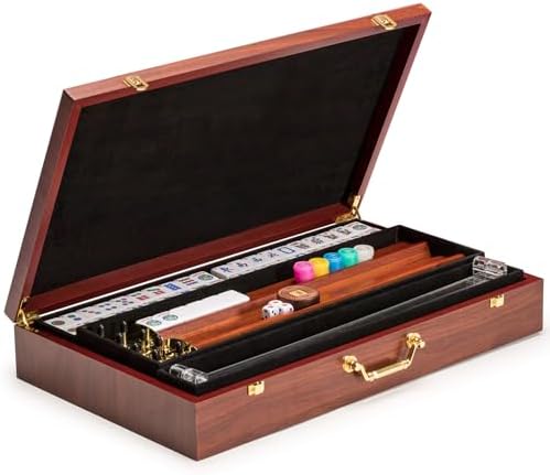 Yellow Mountain Imports American Mahjong Set, Little Birdie with Wooden Case, Wooden Racks with Acrylic Pushers, Wright Patterson Scoring Coins, Dice, & Wind Indicator