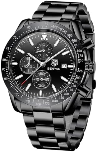 BENYAR Watch for Men Analog Quartz Chronograph Waterproof Luminous Designer Mens Wrist Watches Business Work Sport Casual Dress Watch with Silicone Strap Elegant Gifts for Men