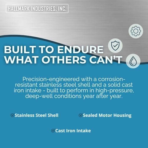 Hallmark Industries MA0419X-12A Deep Well Submersible Pump, 2 HP, 230V, 35 Gpm, 420 feet, Stainless Steel