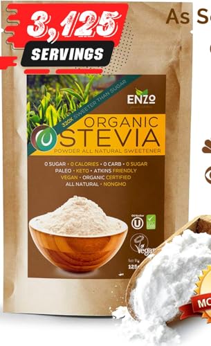 Enzo Organic Stevia Powder 125g (4.4oz / 3125-Servings) - Premium USDA Certified All Natural Alternative-Sweetener 320x Sugar Free Non-GMO 0