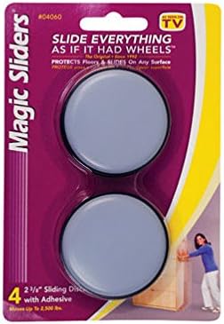 Magic Slider 4-Piece Set, 60mm Round Surface Protectors, Grey, 2-3/8" RND Slide Discs – Premium Furniture Floor Protectors for Hardwood, Tile, Vinyl & Carpet|Pack of 1