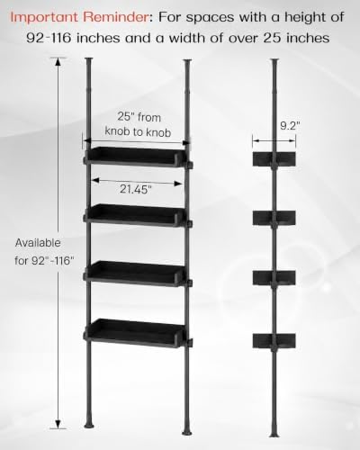 ALLZONE Bathroom Organizer, Over The Toilet Storage, 4-Tier Adjustable Wood Shelves for Small Rooms, Saver Space Rack, 92 to 116 Inch Tall