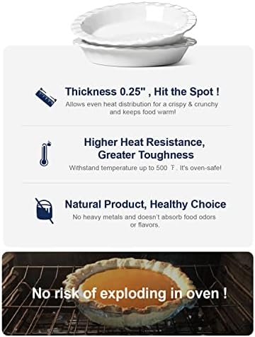 LE TAUCI Ceramic Pie Pans Plate for Baking, 9 inch Deep Dish Baking Dish, 52 ounce Bakeware for Apple Pecan Pie, Set of 2, White