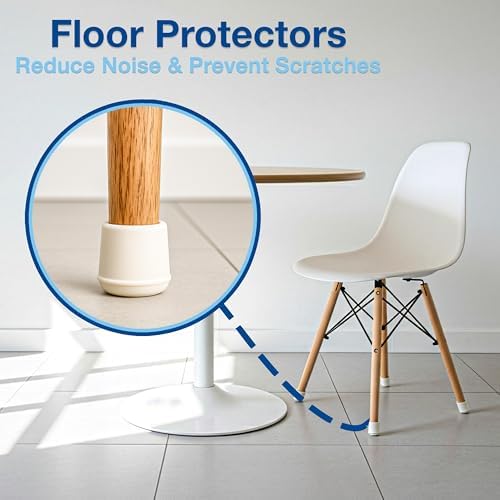 SoftTouch 7/8" Round Non-Marking Rubber Slip-On Chair Leg Tips, Nonslip Protective Furniture Leg Caps for Chairs, Stools, and Tables on Hard Surfaces