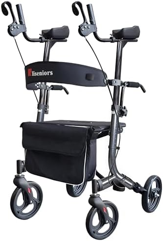 Aliseniors Upright Walker for Seniors - Big Stand Up Walker with Wide Seat, Foldable 4 Wheel All-Terrain Rolling Walker, Adjustable Armrests, 300lbs, Improves Posture & Reduces Back Strain | 20.6" Wide Seat, Foldable Rollator, 8" All-Terrain Wheels, Adju…