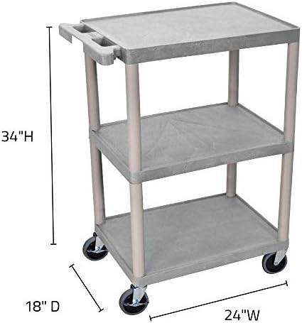 Luxor Multipurpose Storage Utility Cart 3 Shelves Structural Foam Plastic - Red
