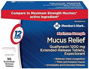 Members Mark Mucus Relief Maximum Strength Guaifenesin 1200mg, 56 Tablets