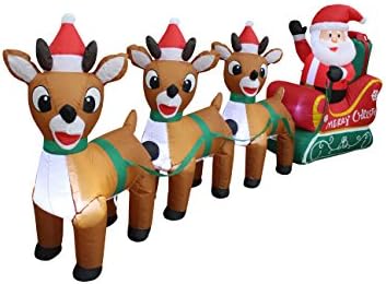 8 FT Lighted Christmas Inflatable Santa Claus on Sleigh with 3 Reindeer | Outdoor Indoor Holiday Decoration, Built-in LED Lights