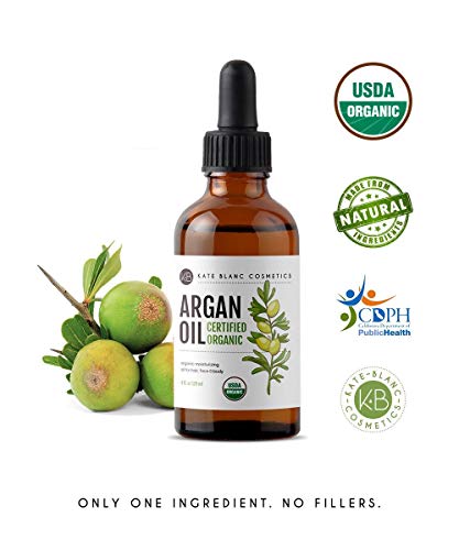 Kate Blanc Cosmetics Argan Oil for Hair, Face & Skin from Morocco (4oz, USDA Certified Organic, Cold Pressed & 100% Pure, Light) | USDA Certified Organic, Cold Pressed & 100% Pure, Light