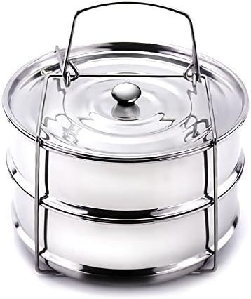 Stackable Steamer Insert Pans- Instant Pot Accessories 6 Qt-2 Silicone handle & Interchangeable Lids–Pressure Cooker Accessories- Pot in Pot for
