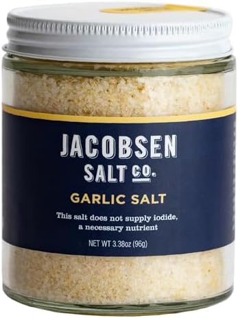 Jacobsen Salt Co. Black Garlic Salt, Kosher, Non-GMO, Umami - 2.5 Oz | Steak Seasoning, Non-Iodized, Made in USA, Sweet Umami Flavored, Kosher Sea Salt, Infused with Garlic