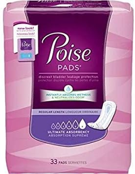 Poise Pads, Regular Length, Ultimate Absorbency 33 pads (Pack of 4)