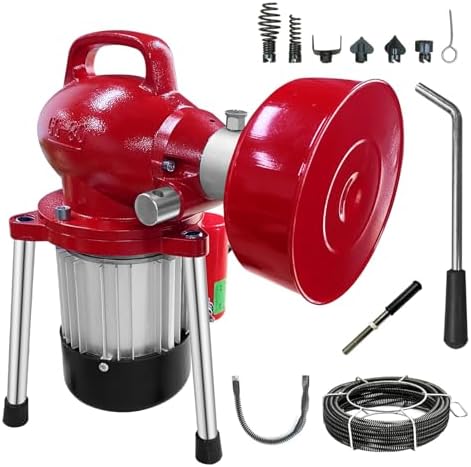 Drain Cleaner Machine 40FT, 350W 2 Cables, Electric Drain Auger for 3/4" to 4" Pipes, Electric Drain Auger with 6 Cutters for Toilet, Sewer, Bathroom