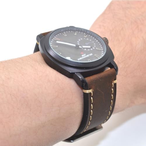 Dark Brown 22mm Genuine Leather Wristwatch Watch Band Oil Tan Vintage Strap for Men with Stainless Buckle