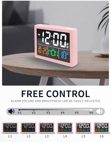 JALL Digital Clock with Date Day for Seniors, Electric Alarm Clocks for Bedrooms with Temperature, 2 Alarms, Dimmer, Dual USB Charger, Battery Backup
