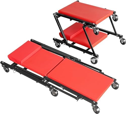 BIG RED 36" Rolling Garage Creeper, Shop Creeper Blow Molded Plastic Mechanic Cart with Padded Headrest with 4 Casters,350 LBS, Black,TR6240-P Torin