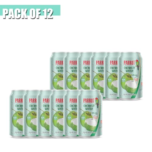 Parrot Brand Coconut Water with Pulp 10.5 fl. oz【New Packaging】Refreshing Coconut Taste Natural Essential Plant Based Non-GMO Electrolytes