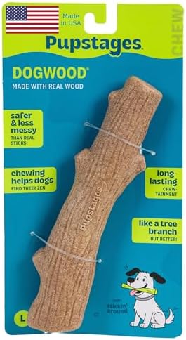Pupstages Dogwood Dog Chew Toy, Made in the USA – Real-Wood Blend, Natural Flavor & Texture, Moderate Chewers, Small, 5.4"