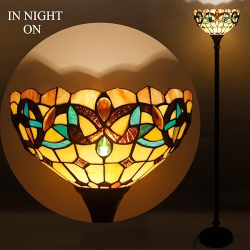 WERFACTORY Tiffany Floor Lamp Stained Glass Torchiere Standing Corner Light