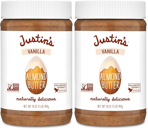 Justin's Vanilla Almond Butter, Gluten-free, Non-GMO, Vegan, Sustainably Sourced, 16 Ounce Jar