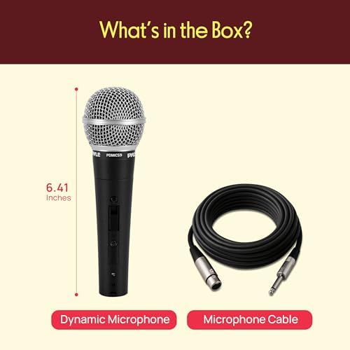 Pyle Professional Dynamic Vocal Microphone - Moving Coil Dynamic Cardioid Unidirectional Handheld Microphone with ON/OFF Switch Includes 15ft XLR