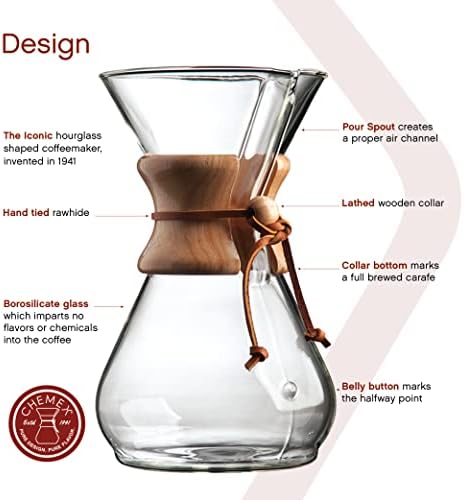Chemex Pour-Over Glass Coffeemaker - Classic Series - 8-Cup - Exclusive Packaging | Manual Drip Coffee Brewer, Non-Porous Borosilicate Glass