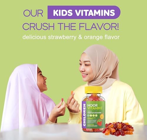 Noor Vitamins Halal Vitamins, Kids Vitamins, Kids Multivitamin Gummies: Vitamin C for Kids, D3, and Zinc for Immunity
