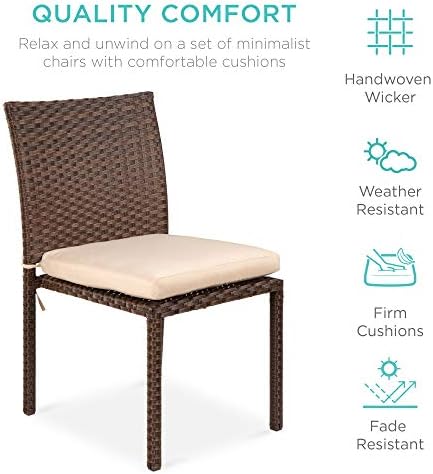 Best Choice Products Set of 4 Stackable Outdoor Patio Wicker Chairs w/Cushions, UV-Resistant Finish, and Steel Frame - Brown/Red