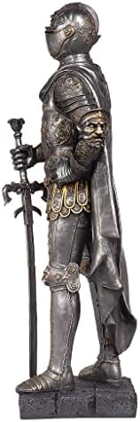 Design Toscano King's Guard Medieval Decor Half Scale Knight Armor Gothic Statue, 39 Inch Tall, Cast Stone Resin, Metallic Finish with Faux Stone Base