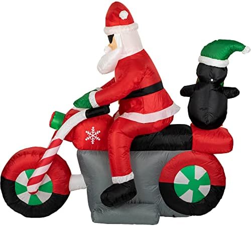 LED Lighted Santa and Penguin on Motorcycle Outdoor Christmas Inflatable - 5'