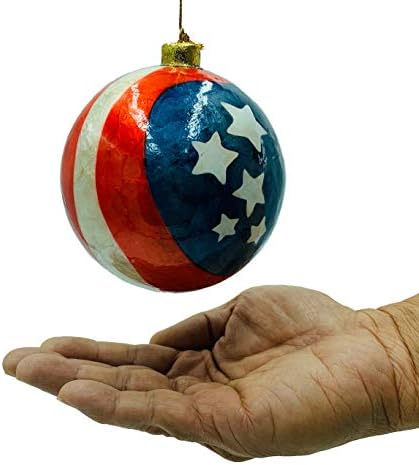 GUTZ Tree Ornament Collection, American Stars & Stripes from Old Glory Flag Handcrafted Filipino Capiz (4" Diameter)